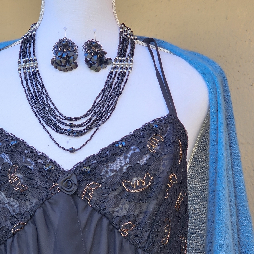 Black Beaded Multi Layer Necklace